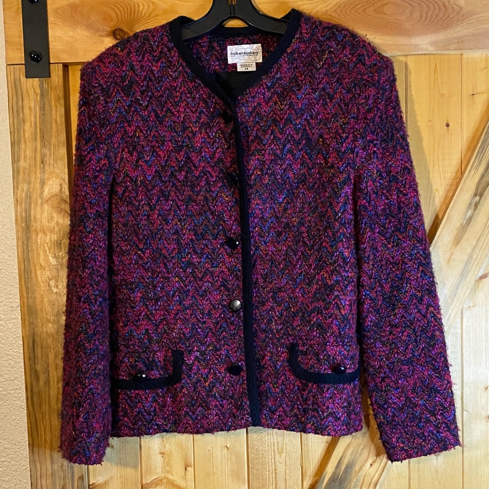 Chic Multicolor Tweed Blazer with Black Accents